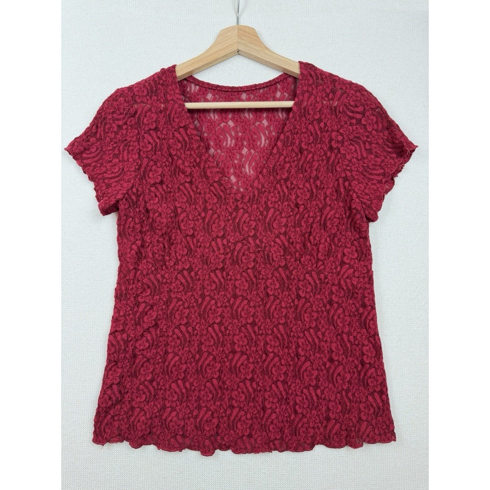 Y2K Mesh Babydoll Red Blouse Top Size M/L Coquette Romantic Fairy Sheer Stretch